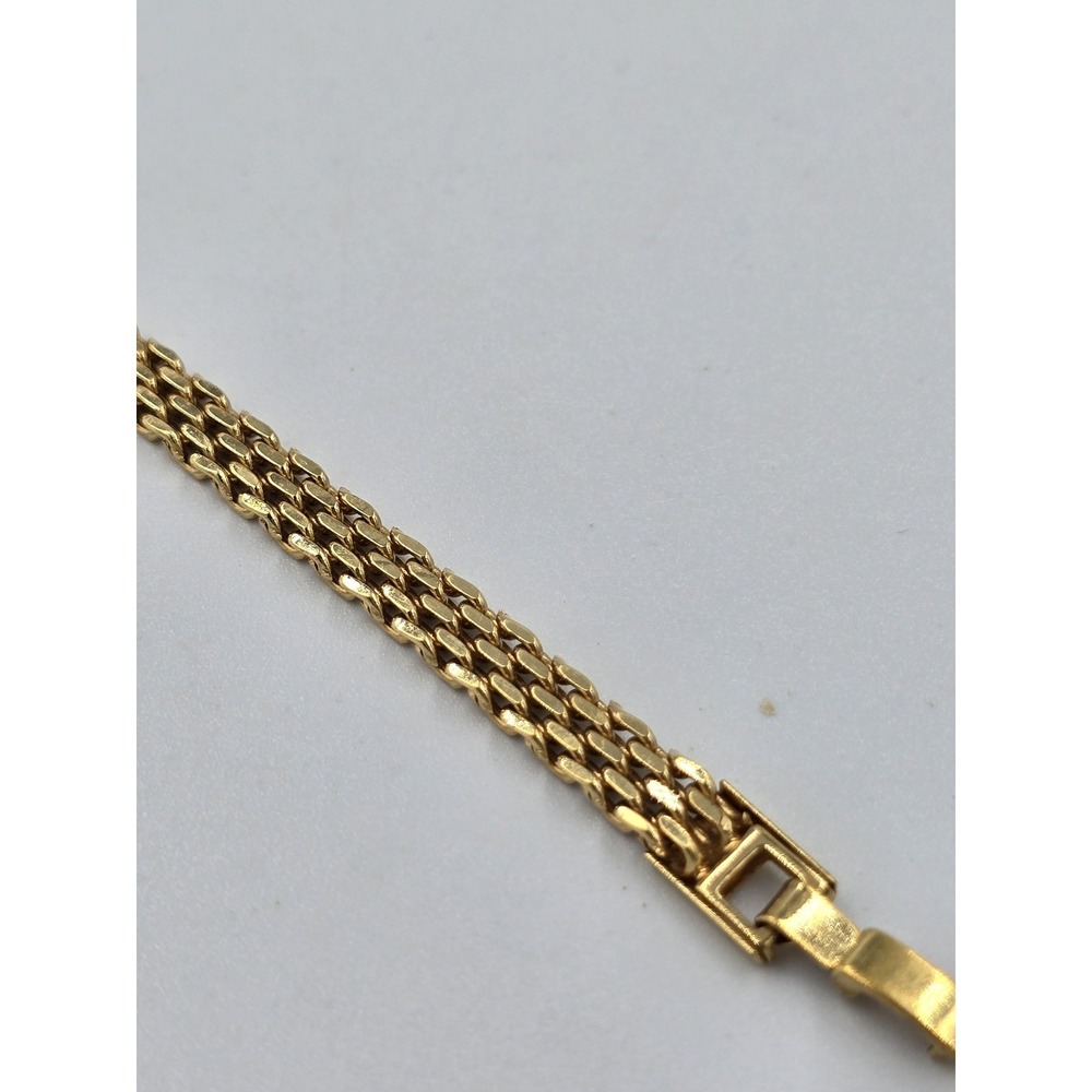 Vintage Gold Tone Triple Strand Flat Link Bracelet Box Clasp 7.25" Length